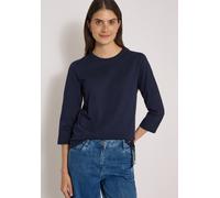 3/4-Arm-Shirt CECIL, Damen, Gr. S (38), urban dunkelblau, Web, 100% Baumwolle, unifarben, normal normal, Rundhals, abgesteppt, Shirts 3/4-Arm-Shirt, Elastiksaum mit Knotendetail (42249200-S) urban dun