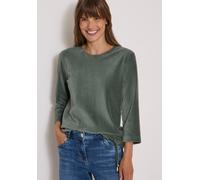 3/4-Arm-Shirt CECIL, Damen, Gr. XL (44), grün (dried olive grün), Web;Stoff;Cord, 73% Baumwolle, 24% Polyester, 3% Elasthan, unifarben, normal normal, Rundhals, abgesteppt, Shirts 3/4-Arm-Shirt, mit T
