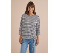 3/4-Arm-Shirt CECIL, Damen, Gr. XS (36), schwarz-weiß (vanilleweiß), Web, 100% Baumwolle, gestreift, comfort fit normal, Rundhals, abgesteppt, Shirts 3/4-Arm-Shirt, aus reiner Baumwolle (71845912-XS)