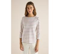 3/4-Arm-Shirt CECIL, Damen, Gr. XXL (46), raw khaki, Stoff, 65% Polyester, 30% Viskose, 5% Elasthan, gestreift, normal normal, U-Boot-Ausschnitt, abgesteppt, Shirts 3/4-Arm-Shirt, mit 3/4 Ärmeln (5555