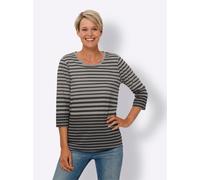 3/4-Arm-Shirt CLASSIC BASICS "Ringelshirt", Damen, Gr. 42, schwarz (grau, meliert, schwarz, geringelt), 100% Baumwolle, gemustert, gestreift, mehrfarbig, Rundhals, Shirts 3/4-Arm-Shirt (31928959-42) g