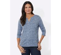 3/4-Arm-Shirt CLASSIC BASICS "Shirt", Damen, Gr. 52, blau (bleu, rauchblau, bedruckt), 100% Baumwolle, gemustert, mehrfarbig, Rundhals, Shirts 3/4-Arm-Shirt (26540265-52) bleu, rauchblau, bedruckt