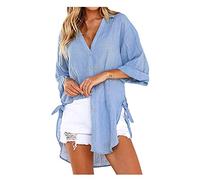 3/4 Arm Shirt Damen Sport T Shirt Damen Damen Top Schwarz WeißEs Tshirt Ringelshirt Damen Blusentop Bauchfreie Tops Schulterfrei Oberteil Damen(1-Light Blue, 3XL)