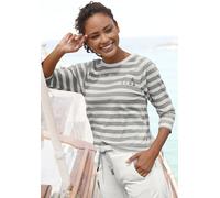 ELBSAND 3/4-Arm-Shirt Damen creme-taupe gestreift Gr.L (40)