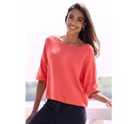 3/4-Arm-Shirt ELBSAND, Damen, Gr. 40/42, pink (rot), Feinstrick, Obermaterial: 55% Baumwolle, 45% Nylon, unifarben, weit hüftlang, U-Boot-Ausschnitt, eingesetzt, Shirts 3/4-Arm-Shirt, mit U-Boot Aussc