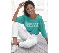 3/4-Arm-Shirt ELBSAND, Damen, Gr. M (38), grün (seaweed teal), Jersey, Obermaterial: 50% Baumwolle, 50% Polyester, unifarben, casual, figurumspielend hüftlang, Rundhals, 3/4-Ärmel, Shirts, mit Logodru