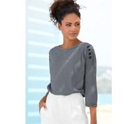 3/4-Arm-Shirt ELBSAND "Veera", Damen, Gr. S (36), blau (marine, weiß), Single Jersey, Obermaterial: 50% Baumwolle, 50% Polyester, gestreift, modisch, figurumspielend hüftlang, Rundhals, 3/4-Ärmel, Shi