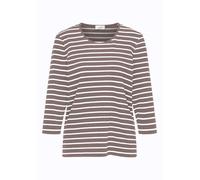 3/4-Arm-Shirt GOLDNER "Buntgewirktes Ringelshirt", Damen, Gr. 44, beige (taupe, weiß, geringelt), Obermaterial: 95% Baumwolle CO. 5% Elasthan EL., normal, Tubular, Shirts 3/4-Arm-Shirt, Garngefärbte u