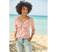 3/4-Arm-Shirt HEINE "Druck-Shirt", Damen, Gr. 50, orange (sand, papaya, bedruckt), 95% Viskose, 5% Elasthan, geblümt, gemustert, Rundhals, Shirts 3/4-Arm-Shirt (59578432-50) sand, papaya, bedruckt