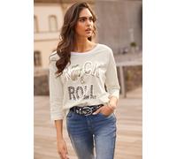 3/4-Arm-Shirt HEINE "Shirt", Damen, Gr. 36, beige (champagner), 100% Baumwolle, bedruckt, gemustert, unifarben, Rundhals, Shirts 3/4-Arm-Shirt (37392940-36) champagner