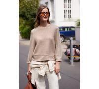 3/4-Arm-Shirt STREET ONE STUDIO, Damen, Gr. 46, biscuit sand meliert, Stoff, 42% Polyester, 30% Viskose, 18% Polyamid, 10% Metallfasern, unifarben, normal normal, Rundhals, elastischer Bund, Shirts 3/