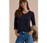 3/4-Arm Shirt in Unifarbe mit V-Neck