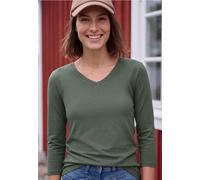 3/4-Arm Shirt in Unifarbe mit V-Neck