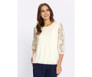 3/4-Arm-Shirt LADY "Spitzen-Shirt", Damen, Gr. 42, weiß (champagner), 95% Viskose, 5% Elasthan, unifarben, Rundhals, Shirts 3/4-Arm-Shirt (45950066-42) champagner