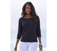 3/4-Arm-Shirt LASCANA "aus leichter Feinstrickqualität", Damen, Gr. 36/38, schwarz, Feinstrick, Obermaterial: 50% Viskose (LENZING™ ECOVERO™), 46% Polyester, 4% Elasthan, unifarben, lässig geschnitten