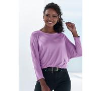 3/4-Arm-Shirt LASCANA "aus leichter Feinstrickqualität", Damen, Gr. 48/50, lila (flieder), Feinstrick, Obermaterial: 50% Viskose (LENZING™ ECOVERO™), 46% Polyester, 4% Elasthan, unifarben, lässig gesc