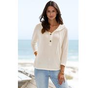 3/4-Arm-Shirt LASCANA "aus sommerlichem Waffelstrick", Damen, Gr. 36/38, beige (creme), Strick, Obermaterial: 64% Polyester, 34% Viskose, 2% Elasthan, leicht transparent, unifarben, lässig geschnitten