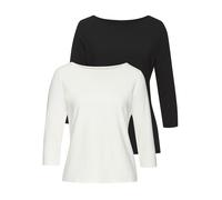 3/4-Arm-Shirt LASCANA, Damen, Gr. 44/46, beige (creme, schwarz), Single Jersey, Obermaterial: 50% Baumwolle, 45% Modal (TENCEL™), 5% Elasthan, unifarben, Basic, bequem, U-Boot-Ausschnitt, Shirts 3/4-A