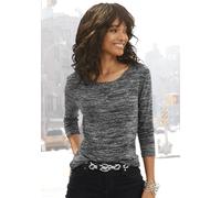 3/4-Arm-Shirt LASCANA "mit goldfarbenen Knöpfen", Damen, Gr. 36/38, grau (anthrazit, meliert), Obermaterial: 50% Viskose (LENZING ECOVERO), 46% Polyester, 4% Elasthan, meliert, casual, gerade, Rundhal