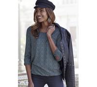 3/4-Arm-Shirt LASCANA "mit kleinem Cut-Out am Ärmelsaum", Damen, Gr. 32/34, schwarz, Single Jersey, Obermaterial: 95% Viskose (LENZING™ ECOVERO™), 5% Elasthan, gemustert, bequem, Rundhals, mit Cut Out