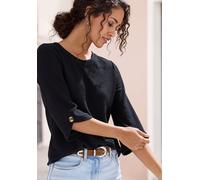 3/4-Arm-Shirt LASCANA "mit Knopfdetail", Damen, Gr. 40/42, schwarz, Piqué, Obermaterial: 69% Polyester (REPREVE), 28% Viskose, 3% Elasthan, Waffelmuster, unifarben, bequem normal, Rundhals, mit Knöpfe