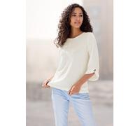 3/4-Arm-Shirt LASCANA "mit Knopfdetail", Damen, Gr. 48/50, creme, Piqué, Obermaterial: 69% Polyester (REPREVE), 28% Viskose, 3% Elasthan, Waffelmuster, unifarben, bequem normal, Rundhals, mit Knöpfen,