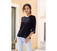 3/4-Arm-Shirt LASCANA "mit Knopfdetail", Damen, Gr. 48/50, schwarz, Piqué, Obermaterial: 69% Polyester (REPREVE), 28% Viskose, 3% Elasthan, Waffelmuster, unifarben, bequem normal, Rundhals, mit Knöpfe