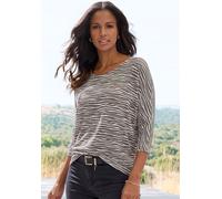3/4-Arm-Shirt LASCANA "mit modischem Zebra-Muster", Damen, Gr. 32/34, grau (taupe), Strick, Obermaterial: 50% Viskose (LENZING™ ECOVERO™), 46% Polyester, 4% Elasthan, animal-print, gemustert, bequem,