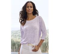 3/4-Arm-Shirt LASCANA "mit modischem Zebra-Muster", Damen, Gr. 32/34, lila, Strick, Obermaterial: 50% Viskose (LENZING™ ECOVERO™), 46% Polyester, 4% Elasthan, animal-print, gemustert, bequem, Rundhals