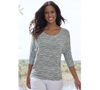 3/4-Arm-Shirt LASCANA "mit modischem Zebra-Muster", Damen, Gr. 40/42, blau (graublau), Strick, Obermaterial: 50% Viskose (LENZING™ ECOVERO™), 46% Polyester, 4% Elasthan, animal-print, gemustert, beque