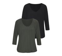 LASCANA 3/4-Arm-Shirt Damen graugrün, schwarz Gr.36/38