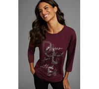 3/4-Arm-Shirt LAURA SCOTT, Damen, Gr. 34, rot (bordeaux), Single Jersey, Obermaterial: 95% Viskose, 5% Elasthan, bedruckt, metallic, unifarben, figurumspielend hüftbedeckend, U-Boot-Ausschnitt, Shirts