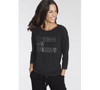 3/4-Arm-Shirt LAURA SCOTT, Damen, Gr. 40, schwarz, Single Jersey, Obermaterial: 95% Viskose, 5% Elasthan, bedruckt, lässig geschnitten hüftlang, Rundhals, Shirts 3/4-Arm-Shirt, mit glitzerndem Schrift