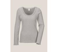 3/4-Arm-Shirt MADELEINE "Shirt Melange-Shirt, elastische Garnmischung", Damen, Gr. 42, weiß (steingrau, wollweiß, melange), Obermaterial: 62% Polyester PES. 33% Viskose CV. 5% Elasthan EL., Modern, no