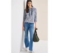 Kapuzenshirt CECIL, Damen, Gr. L (42), sporty denim blau, Stoff, 60% Viskose, 40% Polyester, geblümt, comfort fit normal, ohne Ausschnitt, abgesteppt, Shirts Kapuzenshirt, mit 3/4 Ärmeln (60299251-L)