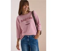 Sweater CECIL, Damen, Gr. L (42), rosa (mellow rose), Sweatware, Obermaterial: 83% Baumwolle, 17% Polyester, bedruckt, normal hüftbedeckend, Rundhals, abgesteppte Kante, Sweatshirts Sweater, 3/4-Arm m