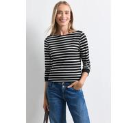 3/4-Arm-Shirt STREET ONE, Damen, Gr. 38, schwarz-weiß (schwarz), Web, 100% Baumwolle, gestreift, comfort fit normal, U-Boot-Ausschnitt, Bündchen, Shirts 3/4-Arm-Shirt, mit 3/4 Ärmeln, Topseller (97967