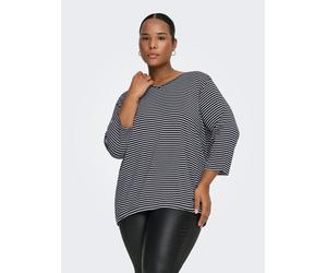 3/4-Arm-Shirt ONLY CARMAKOMA "CARLINA 3/4 SLEEVE V-NECK BLOUSE JRS", Damen, Gr. M, night sky stripes:cloud dancer, Jersey, Obermaterial: 96% Viskose, 4% Elasthan, gestreift, normal, V-Ausschnitt, Shir
