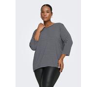 3/4-Arm-Shirt ONLY CARMAKOMA "CARLINA 3/4 SLEEVE V-NECK BLOUSE JRS", Damen, Gr. S, night sky stripes:cloud dancer, Jersey, Obermaterial: 96% Viskose, 4% Elasthan, gestreift, normal, V-Ausschnitt, Shir