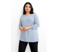 3/4-Arm-Shirt ONLY CARMAKOMA "CARSLUB 3/4 O-NECK FOLD UP TO JRS BS", Damen, Gr. S, soft chambray, Jersey, Obermaterial: 60% Polyester, 40% Baumwolle, unifarben, Rundhals, mit Aufschlag, Shirts 3/4-Arm