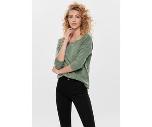 3/4-Arm-Shirt ONLY "ONLALBA 3/4 TOP JRS NOOS", Damen, Gr. L, grau (graugrün), Feinstrick, Obermaterial: 95% Polyester, 5% Elasthan, meliert, hüftbedeckend, U-Boot-Ausschnitt, Shirts 3/4-Arm-Shirt (410