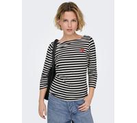 3/4-Arm-Shirt ONLY "ONLFIFI LIFE 3/4 PRINTED TOP CS JRS", Damen, Gr. XS, cloud dancer stripes:schwarz with heart print, Jersey, Obermaterial: 95% Baumwolle, 5% Elasthan, gestreift, regular fit normal,