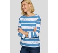 3/4-Arm-Shirt RABE, Damen, Gr. 42, blau (hellblau), Web, Obermaterial: 76% Baumwolle, 16% Polyester, 8% Elasthan, Glitzermuster, bedruckt, gestreift, regular fit taillenbedeckt, Rundhals, gerader Absc