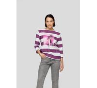 3/4-Arm-Shirt RABE, Damen, Gr. 42, lila (pflaume), Web, Obermaterial: 76% Baumwolle, 16% Polyester, 8% Elasthan, gestreift, hüftbedeckend, Rundhals, Shirts 3/4-Arm-Shirt, im Streifen-Design und mit Pr