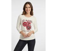 3/4-Arm-Shirt RABE, Damen, Gr. 42, natur, Jersey, Obermaterial: 95% Baumwolle, 5% Elasthan, Glitzermuster, bedruckt, tailliert hüftbedeckend, Rundhals, Shirts 3/4-Arm-Shirt, mit Print und Glitzerstein