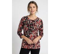 3/4-Arm-Shirt RABE, Damen, Gr. 44, schwarz, Jersey, Obermaterial: 92% Baumwolle, 8% Elasthan, gemustert, körpernah hüftlang, Rundhals, abgesteppt, Shirts 3/4-Arm-Shirt, mit Rundhals, gemustert (622637