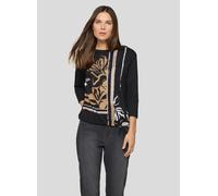 3/4-Arm-Shirt RABE, Damen, Gr. 50, schwarz, Jersey, Obermaterial: 95% Baumwolle, 5% Elasthan, bedruckt, normal hüftbedeckend, Rundhals, Shirts 3/4-Arm-Shirt, mit Frontprint und Nieten (52634438-50) sc