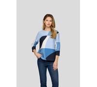 3/4-Arm-Shirt RABE, Damen, Gr. 52, blau (hellblau), Web, Obermaterial: 76% Baumwolle, 16% Polyester, 8% Elasthan, Glitzermuster, bedruckt, regular fit hüftbedeckend, Rundhals, gerader Abschluss, Shirt
