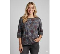 3/4-Arm-Shirt RAGWEAR "SHIMONA FLOWERS O", Damen, Gr. L, schwarz, Jersey, Obermaterial: 50% Polyester, 38% Baumwolle, 12% Viskose, geblümt, gemustert, bequem hüftlang, Rundhals, Shirts 3/4-Arm-Shirt (