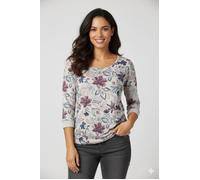 3/4-Arm-Shirt RAGWEAR "SHIMONA FLOWERS O", Damen, Gr. L, weiß, Jersey, Obermaterial: 50% Polyester, 38% Baumwolle, 12% Viskose, geblümt, gemustert, bequem hüftlang, Rundhals, Shirts 3/4-Arm-Shirt, Top